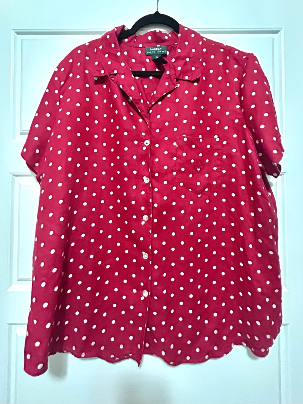 Ralph Lauren Red Short-Sleeve Polka Dot Button-Down Shirt